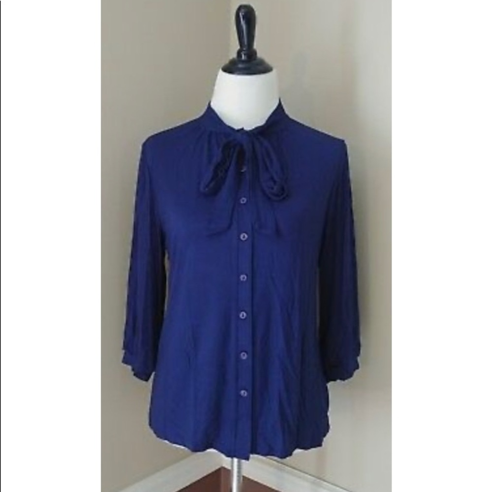 ModCloth Fervour Blue Button Up 3/4 sleeve blouse